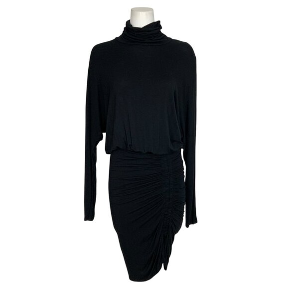 Veronica Beard Manda Dress M Black Long Sleeve Ruched Turtleneck Mini Fall - Picture 1 of 13